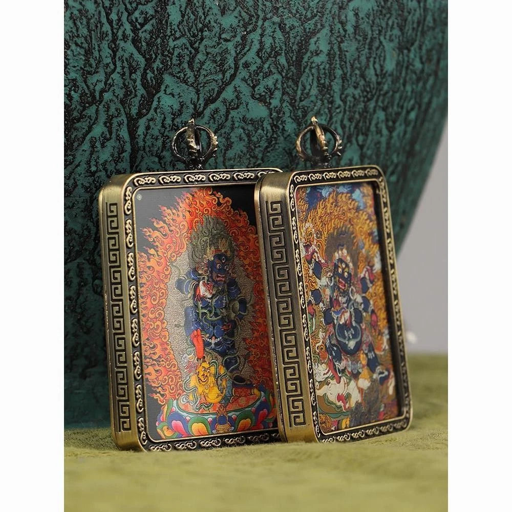 Brass Tibetan Amulet Jambhala Palden Lhamo Mahakala Thangka Pendant Buddhist 07FC0E-D4 - KOEEK