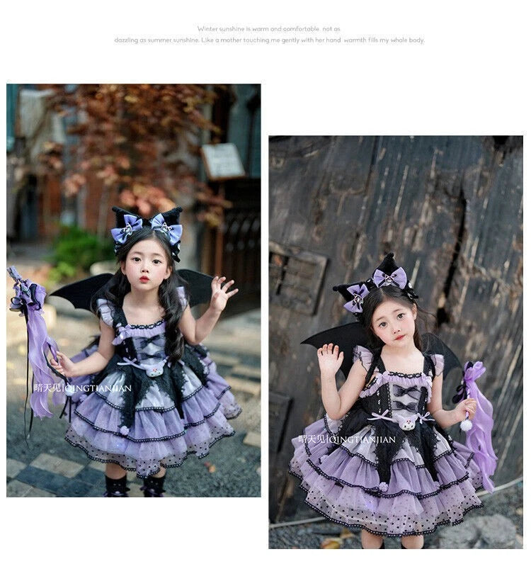 Cute Kuromi Girl Princess Dress Kawaii Kids Halloween Lace Dress Cosplay Costume 07FC0E-D4 - KOEEK