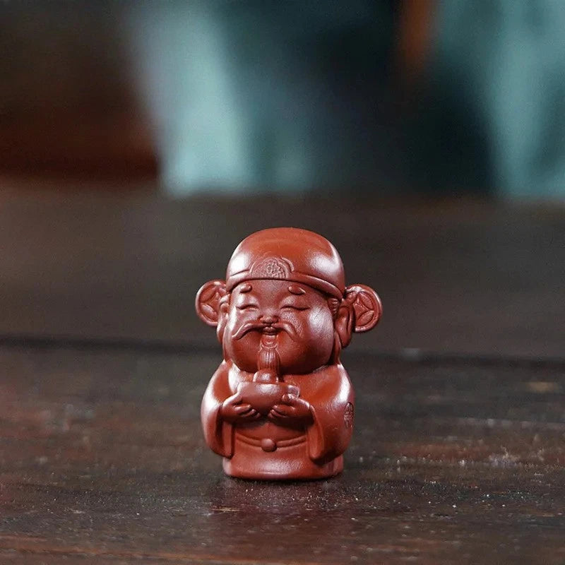 7.5cm Vintage Yixing Purple Clay Wealth God Tea Pet Tea Statue Ornaments Crafts 07FC0E-D4 - KOEEK