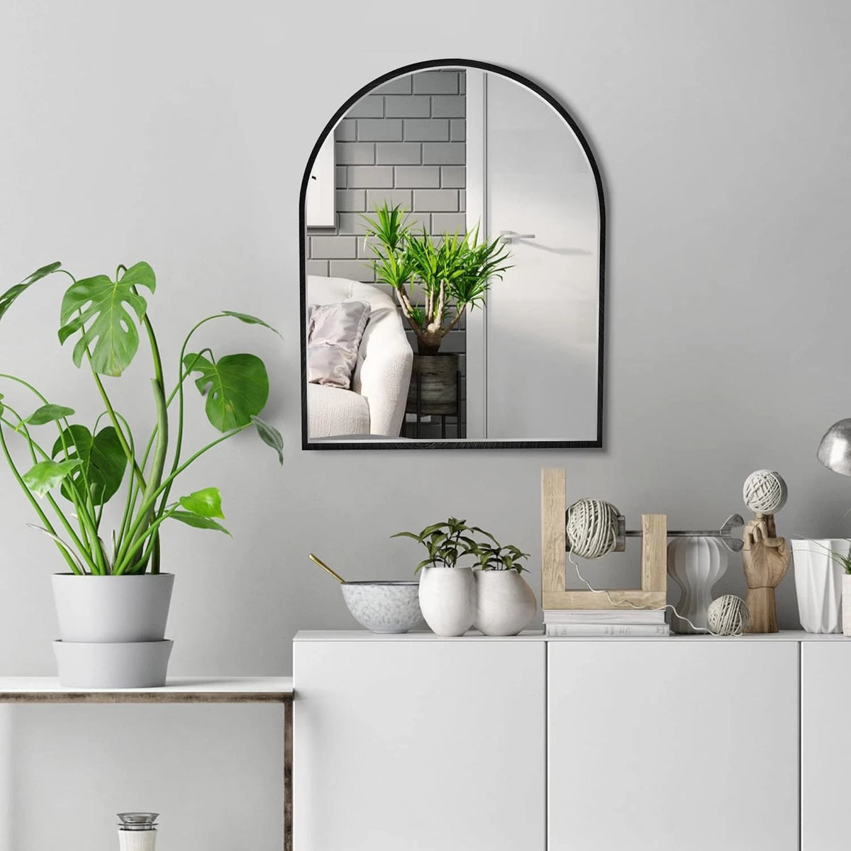 10x13 inch Black Small Arched Wall Mirror Space-Saving Design Bathroom Vanity