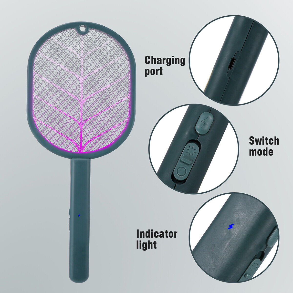 ny håndholdt USB genopladelig myggefluesmækker Bug Insect Zapper Killer ketcher