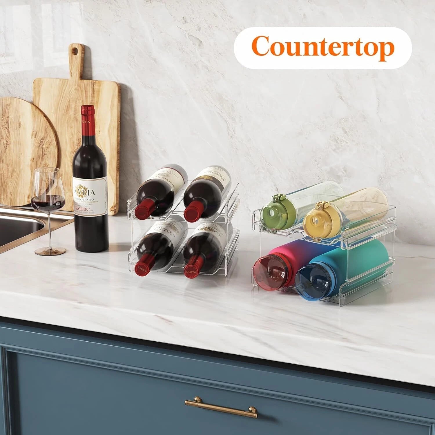 Plastic Stackable Wine Rack for Refrigerator, Cabinet, Countertop,Wine Bottle 07FC0E-D4 - KOEEK
