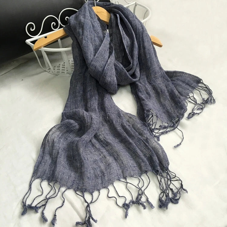 Mens  Flax Linen Breathable Scarf Solid Tassel Unisex Shawl Soft Neckerchief 07FC0E-D4 - KOEEK