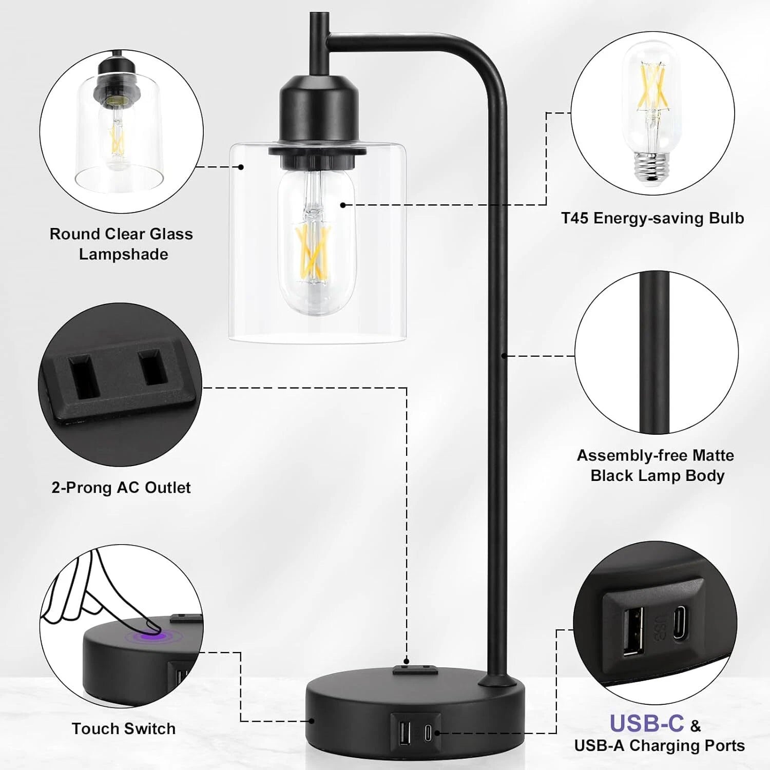 Industrial Touch Table Lamps for Bedrooms Set of 2 - 3-Way Dimmable Nightstand 07FC0E-D4 - KOEEK