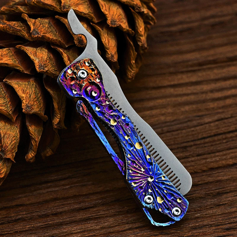 Titanium Comb Folding for Beard Shaving Hair Style Pocket Carry EDC Comb Gift 07FC0E-D4 - KOEEK