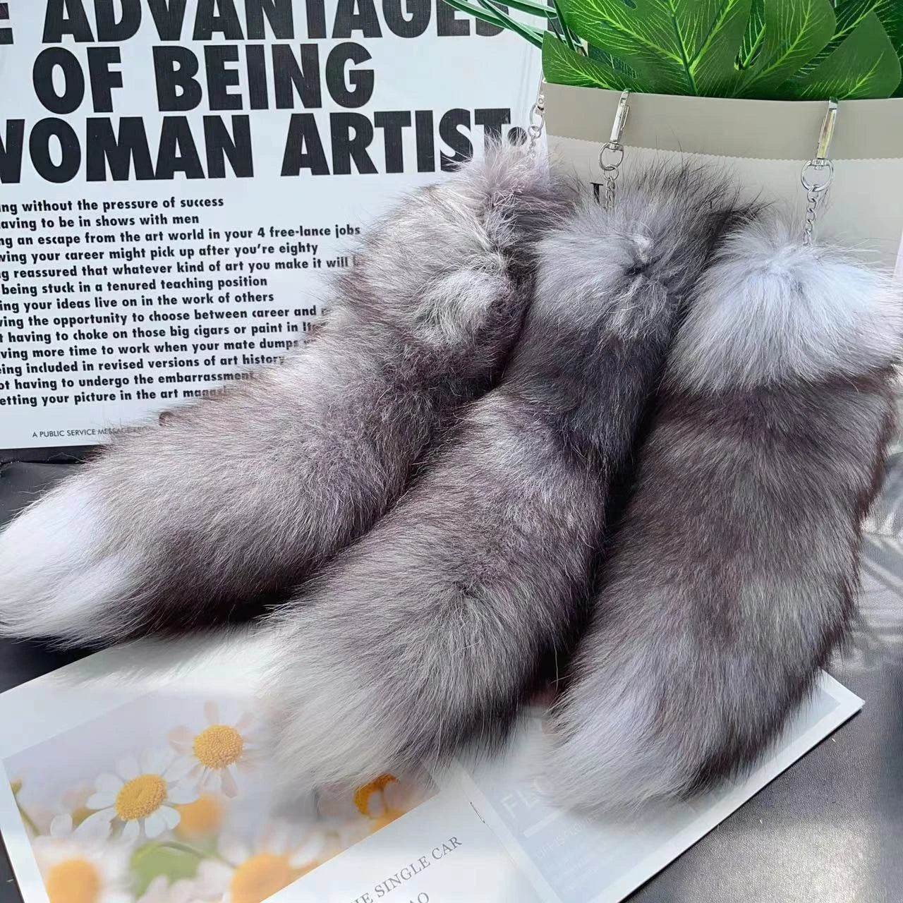 Real Large Crystal Fox Tail Fur 1PC Keychain Charm Bag Pendant Tassel Bag Tag 07FC0E-D4 - KOEEK