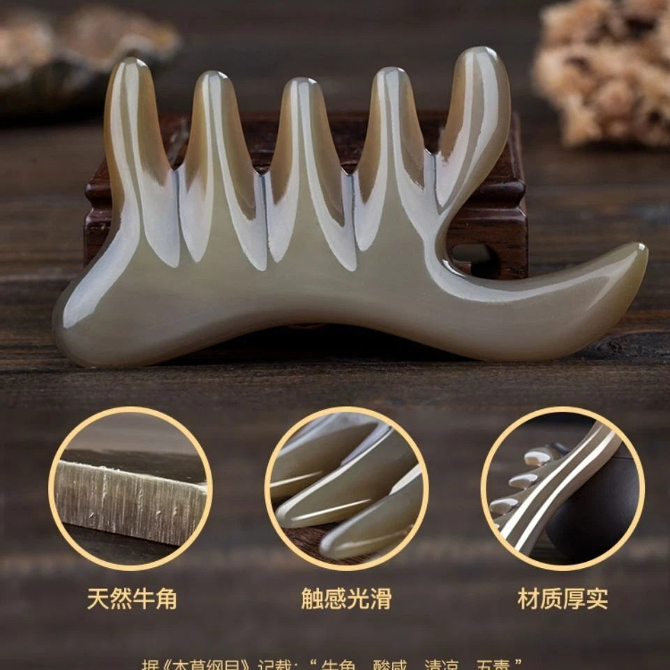 Natural White Yak Horn Head Massage Meridian Comb Gua Sha Board 天然白牦牛角头部按摩经络梳 07FC0E-D4 - KOEEK