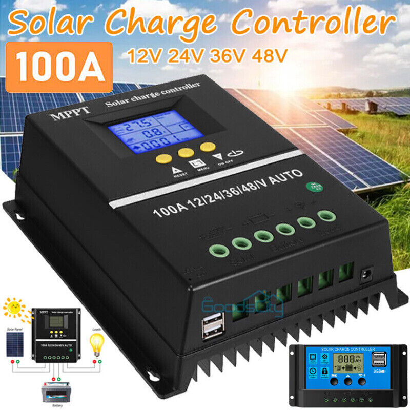 ny 12/24V 80/100A MPPT Solar Charge Controller Panel Batteri LCD Regulator Dual USB