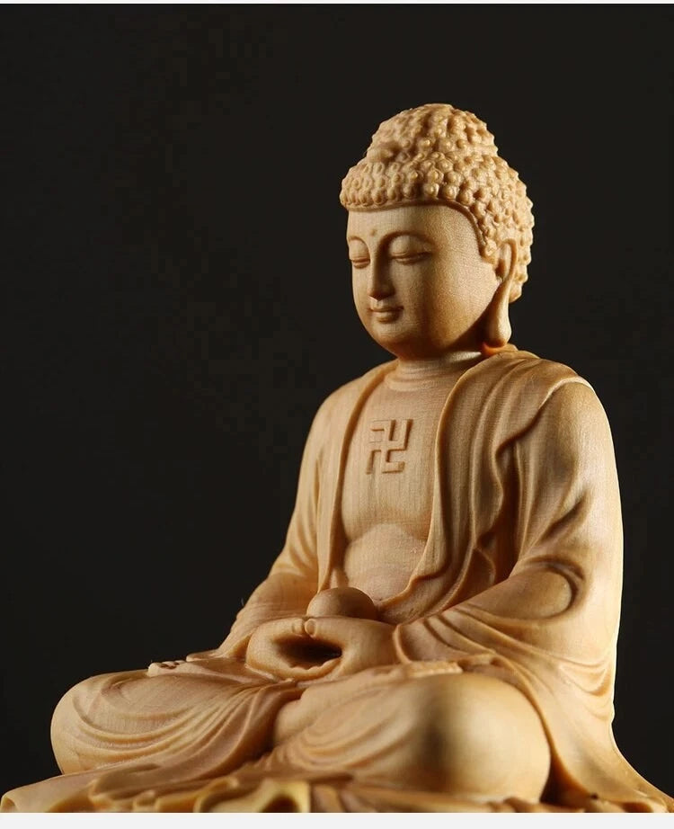 9cm Japan Buddha Statue Shakyamuni Wood Sculpture Buddha Dharma Solid Buddhism 07FC0E-D4 - KOEEK