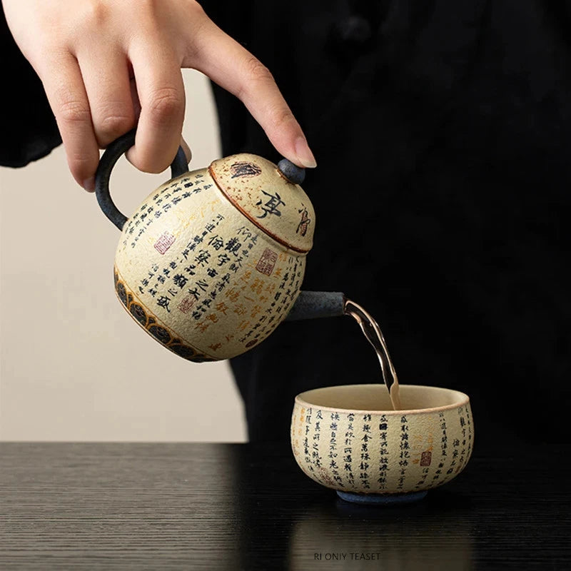 140ml Chinese Retro Ceramic Handmade Tea Pot Ball Hole Filter Tea Kettle Teaware 07FC0E-D4 - KOEEK