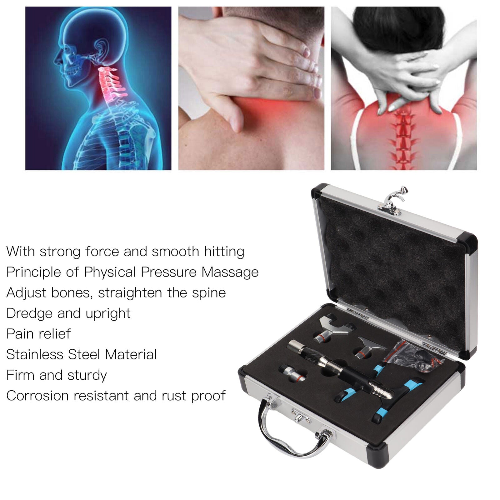 new Chiropractic Adjustment 10 Strength Levels 3 Heads Spine Corrector(Black ) HGF koeek - KOEEK