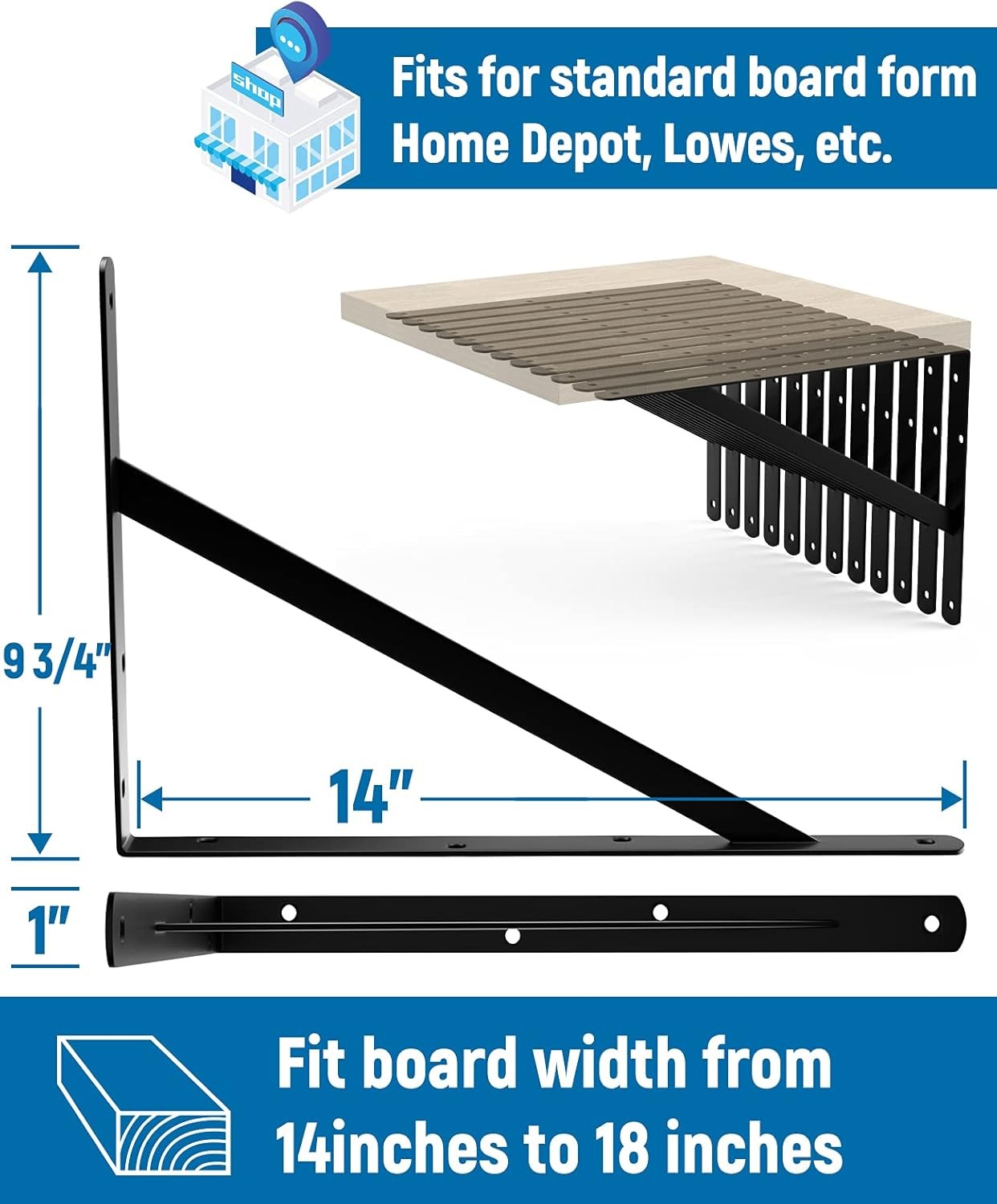 new LEOPO 14 Inch Heavy Duty Shelf Brackets & Supports, 8 14 Inch, Black-8 Pack LEOPO - KOEEK