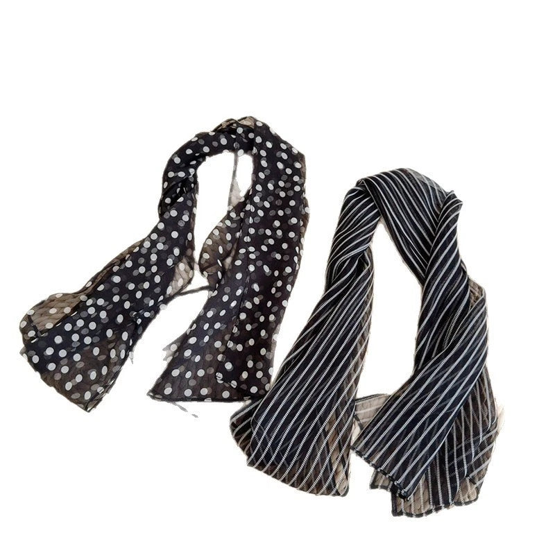 Womens Real Silk Black Stripe Scarf Fashion Necktie Neckerchief Fashion Accesory 07FC0E-D4 - KOEEK