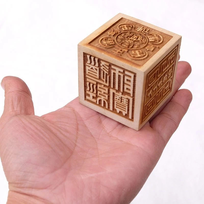 Peach Wood Six Sided Seal Base Jade Emperor Dizang Wang Xuannv Wood Carving 07FC0E-D4 - KOEEK
