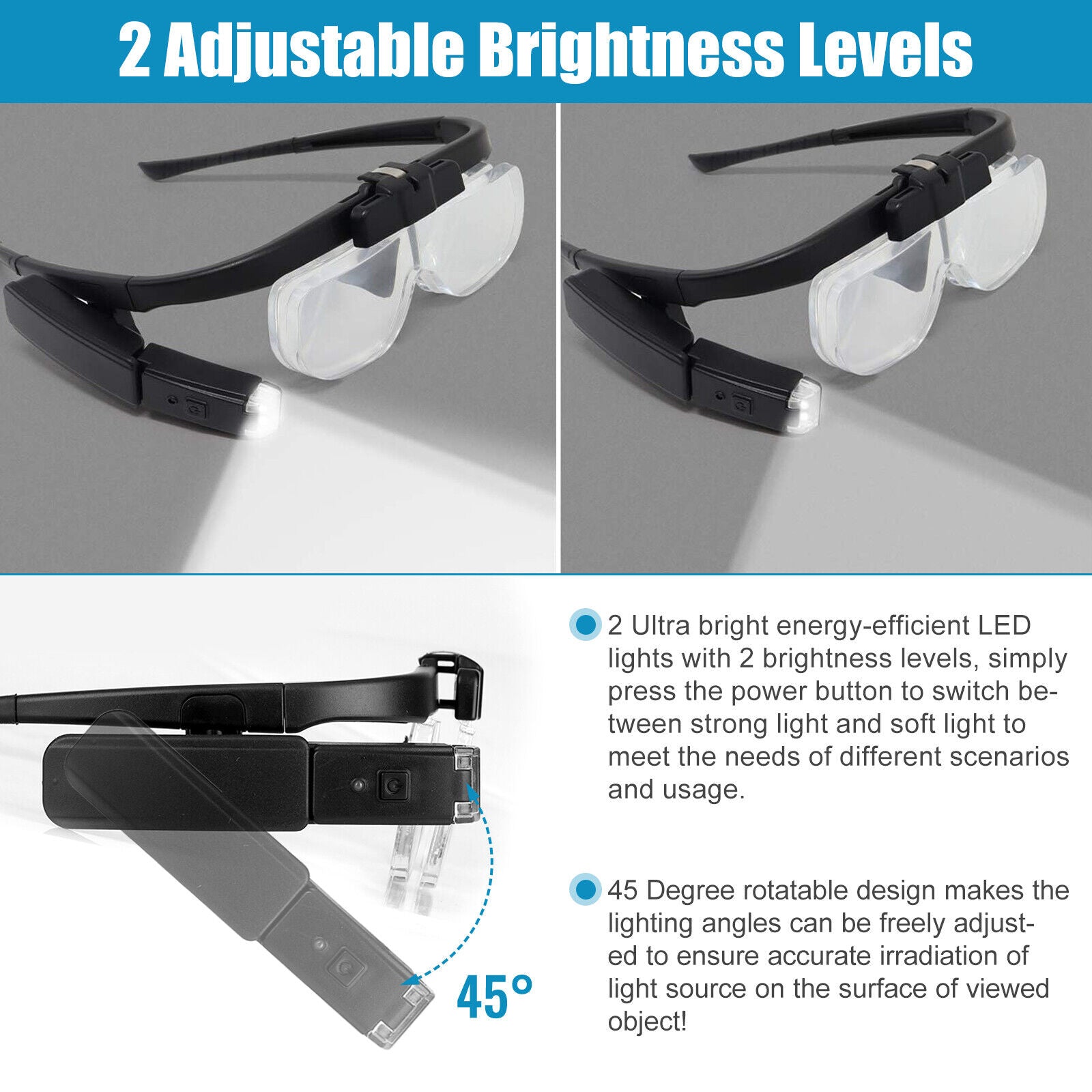 LED Jewelers Headband Magnifier Illuminated Visor Magnifying Glasses with 3 Lens koeek - KOEEK