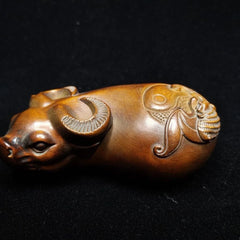 Boxwood Wood Carved Ox Zodiac Figurine 7cm Handheld Worry Piece Pendant Charm 07FC0E-D4 - KOEEK