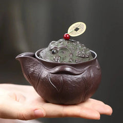 160ml Yixing Purple Clay Handmade Golden Toad Hand Grab Pot Tea Kettle Teaware 07FC0E-D4 - KOEEK