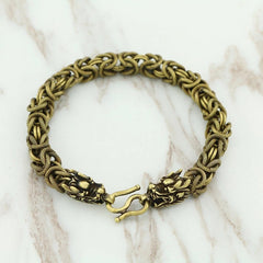 Copper Zodiac Dragon Head Bracelet Men Women Metal Bangle Handcrafted Jewelry 07FC0E-D4 - KOEEK