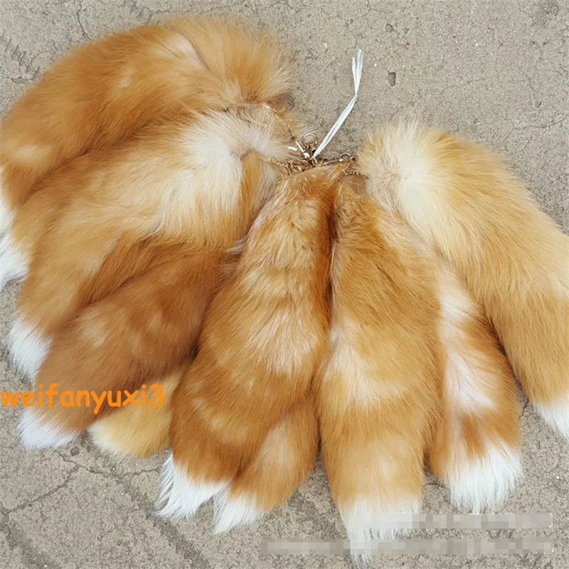 1PC Real Large Crystal Fox Tail Fur Keychain Tassel Bag Tag Charm Bag Pendant 07FC0E-D4 - KOEEK