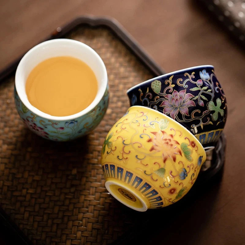 80ml Enamel Color Twisted Lotus Ceramic Master Cup Chinese Retro Kung Fu Tea Set 07FC0E-D4 - KOEEK