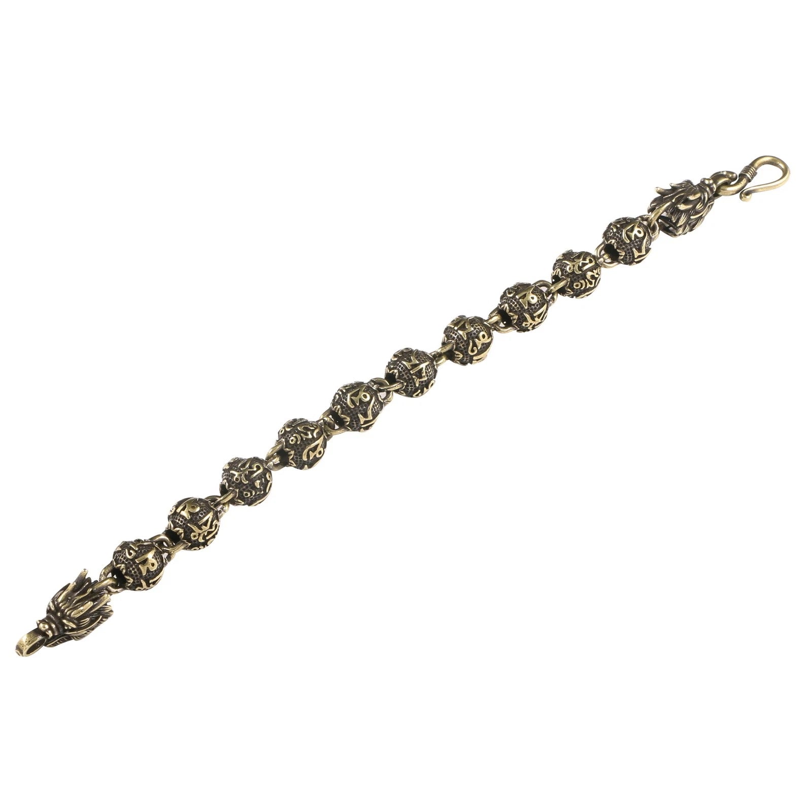 Six Word Mantra Bead Zodiac Dragon Bracelet Buddha Charm Aged Brass Jewelry 07FC0E-D4 - KOEEK