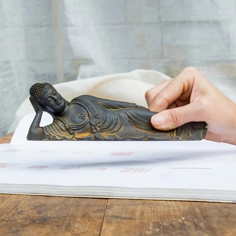 17.5cm Resin Reclining Buddha Sakyamuni Buddhism Natural Rust Desktop Ornament 07FC0E-D4 - KOEEK