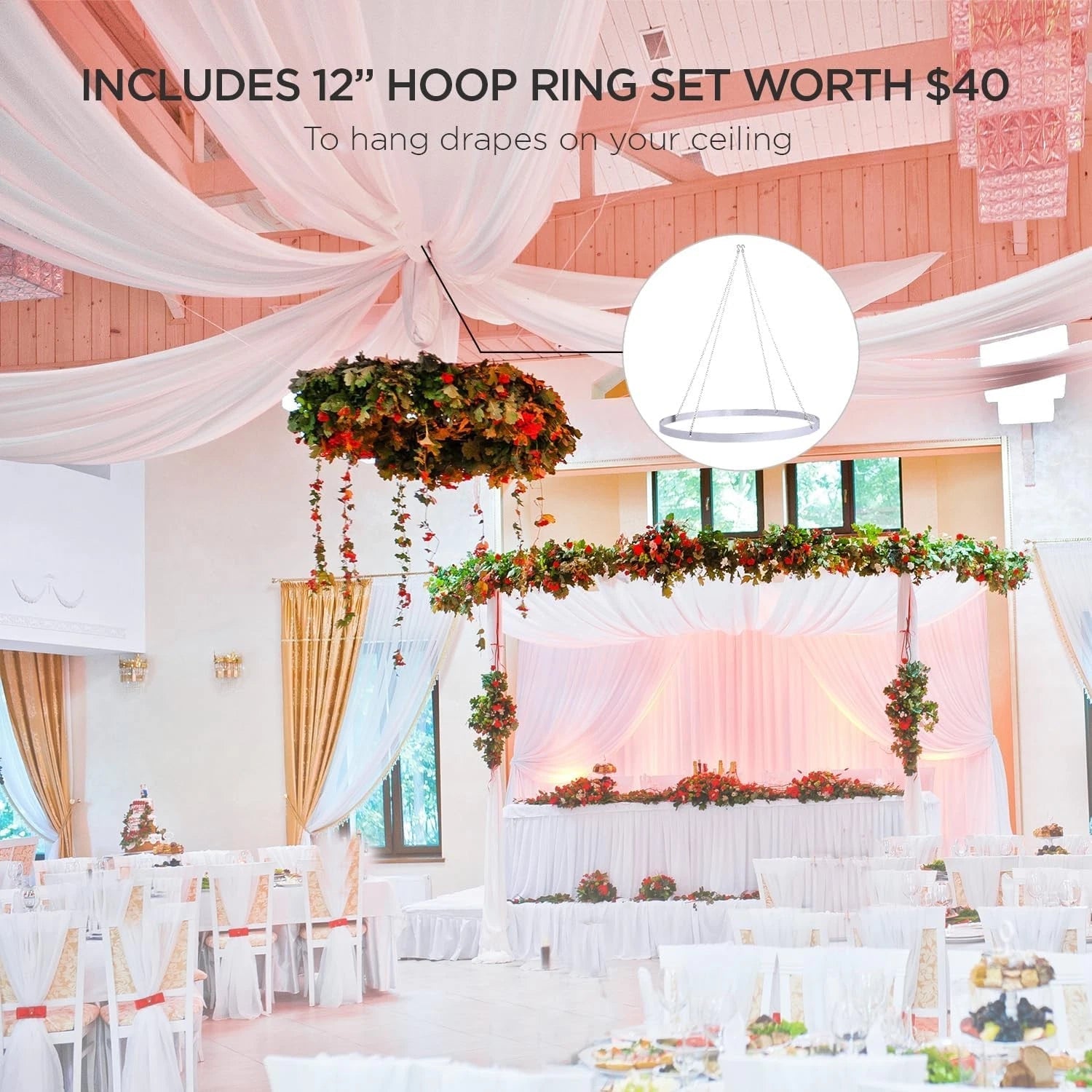 Ceiling Drapes Hanging Kit for Weddings Tent Bedroom Draping Parties Decoration 07FC0E-D4 - KOEEK