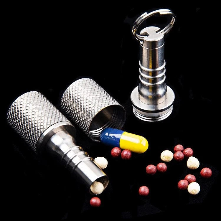 Titanium Pill Holder Case Organizer container Waterproof Portable Keychain EDC 07FC0E-D4 - KOEEK
