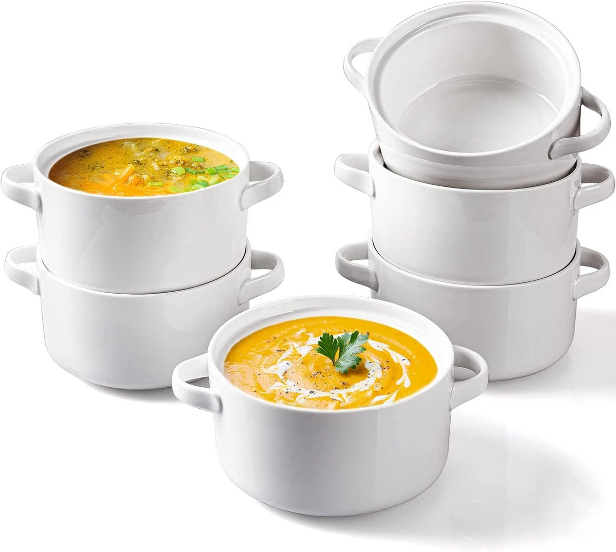 6 Pack Soup Bowls with Handles, 24 Oz Large Serving Soup Bowl Set, Ceramic Soup