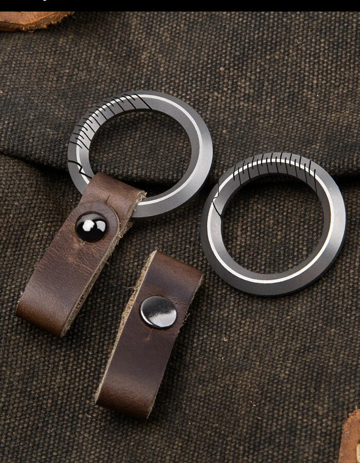 EDC TC4 Titanium + Leather Keychain Portable Removable Key Ring Pendant Set Tool EDC - KOEEK