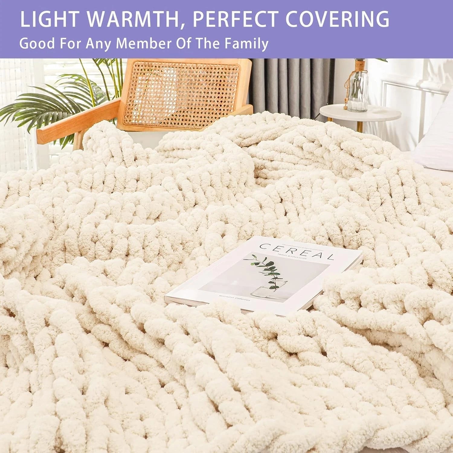 Chunky Knit Throw Blanket for Couch, 40x60 inches,  Hand Knitted 07FC0E-D4 - KOEEK