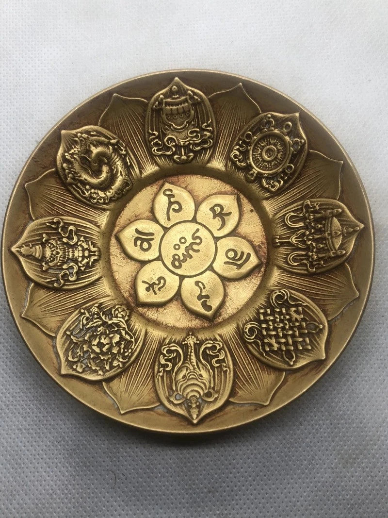 10cm Brass Handcarved Lotus Six Character Proverbs Plate Decoration Collection 07FC0E-D4 - KOEEK