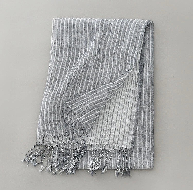 Hot Mens Flax Linen Scarf Breathable Tasseled Striped Shawl Unisex Neckerchief 07FC0E-D4 - KOEEK
