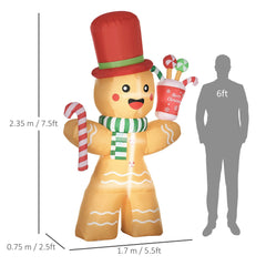 HOMCOM 7.5ft Christmas Inflatables Gingerbread Man with Candy Cane LED Lights HOMCOM - KOEEK