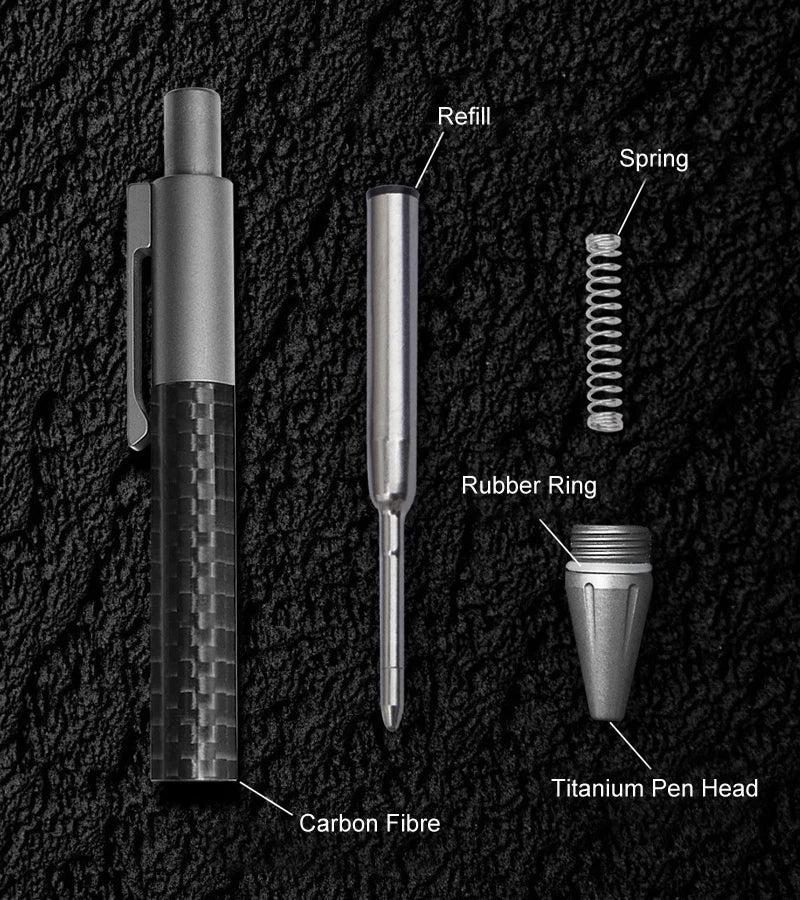 Mini Pocket Titanium + Carbon Fibre Ballpoint Pen Signature Pen w/ 2pcs Refills 07FC0E-D4 - KOEEK