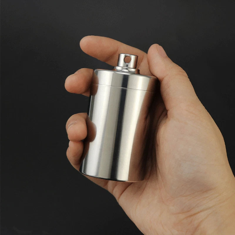 Stainless Steel Waterproof Tank EDC Survival Seal Container Pill Box Keychain 07FC0E-D4 - KOEEK