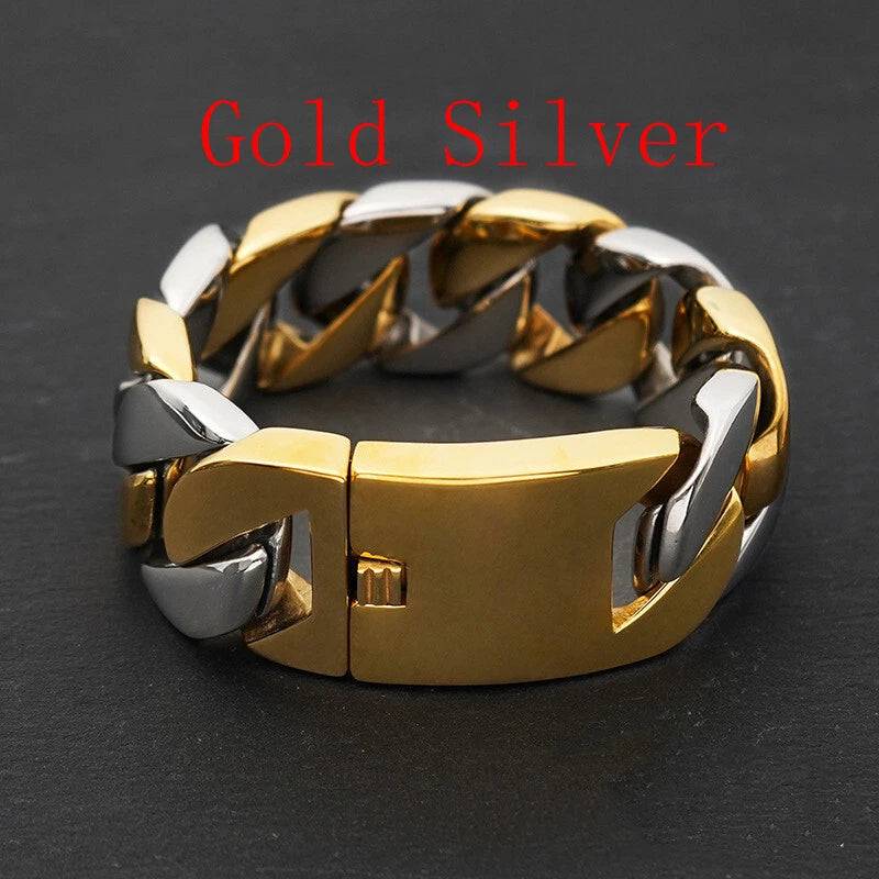 Gold Black 32mm Men Super Heavy Stainless Steel Bracelet Women Chain Bracelets 07FC0E-D4 - KOEEK
