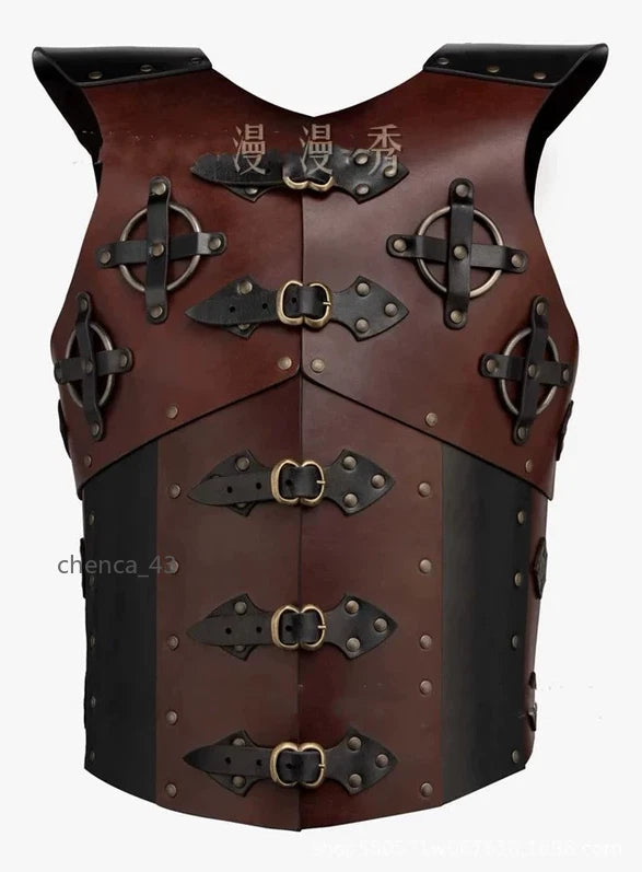 Medieval Adjust Leather Armor Vest Cosplay Hatless War Jacket Riveted Fasteners 07FC0E-D4 - KOEEK