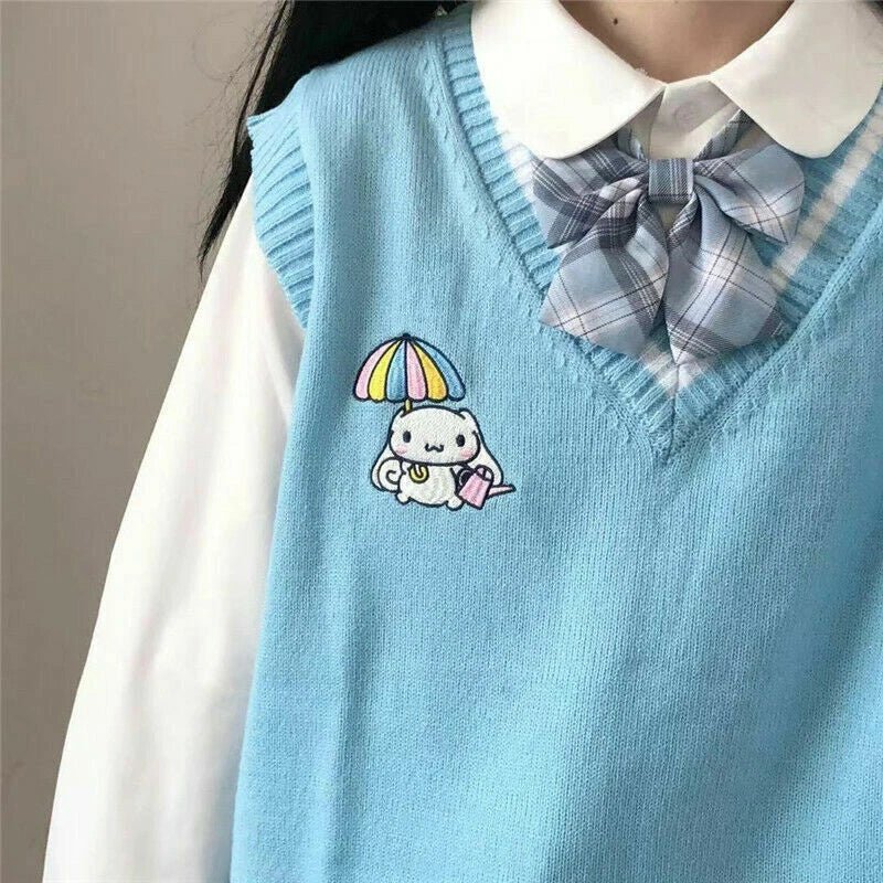 My Melody Cinnamoroll Kuromi Kawaii Cotton Sweater Knit Vest Girl's Uniform Tops 07FC0E-D4 - KOEEK