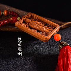 Car Hanging Ornament Buddha Interior Accessory Double-Sided Carved Peach Wood 07FC0E-D4 - KOEEK