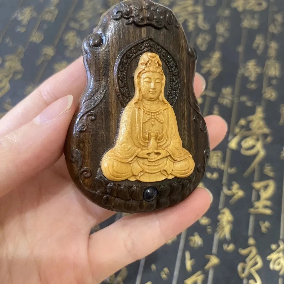 108 Beads Guanyin Buddha Bless  Pandent Necklace Natural Wood Prayer Beads 07FC0E-D4 - KOEEK