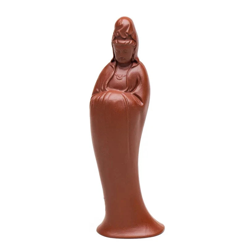 10cm Chinese Yixing Purple Clay Handmade Guanyin Buddha Statue Tea Pet Ornament 07FC0E-D4 - KOEEK