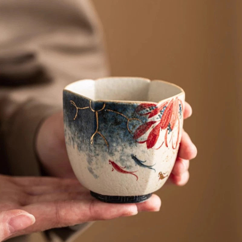 Blue and White Porcelain Master Cup Handpainted Lotus Koi Fish Tea Tasting Cup 07FC0E-D4 - KOEEK