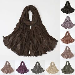 Solid Color Cotton-linen Scarves Women Head Scarves Crinkled Shawls Headscarves 07FC0E-D4 - KOEEK