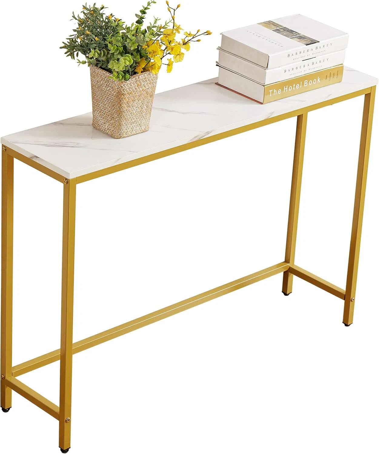 Entryway Dresser,Faux Marble MDF SofaTable withGold Border (Single,White Marble) 07FC0E-D4 - KOEEK