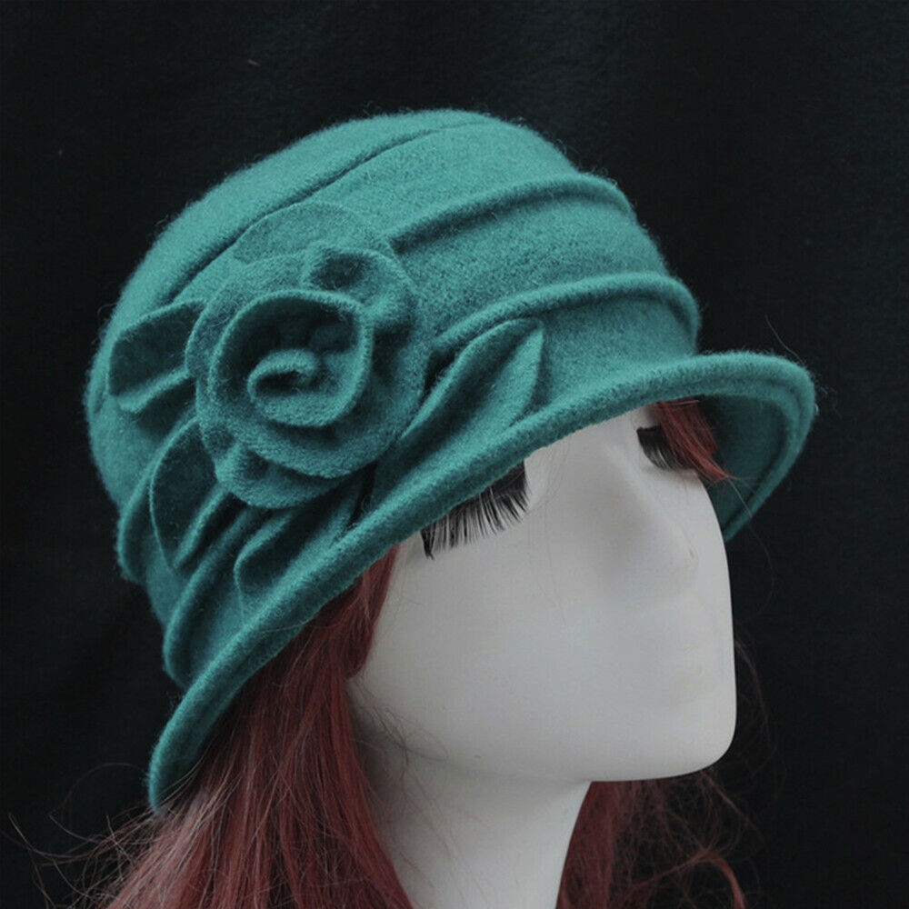 ny Dame Elegant Ull Blomster Hat Vinter Vintage Cloche Bøtte Cap