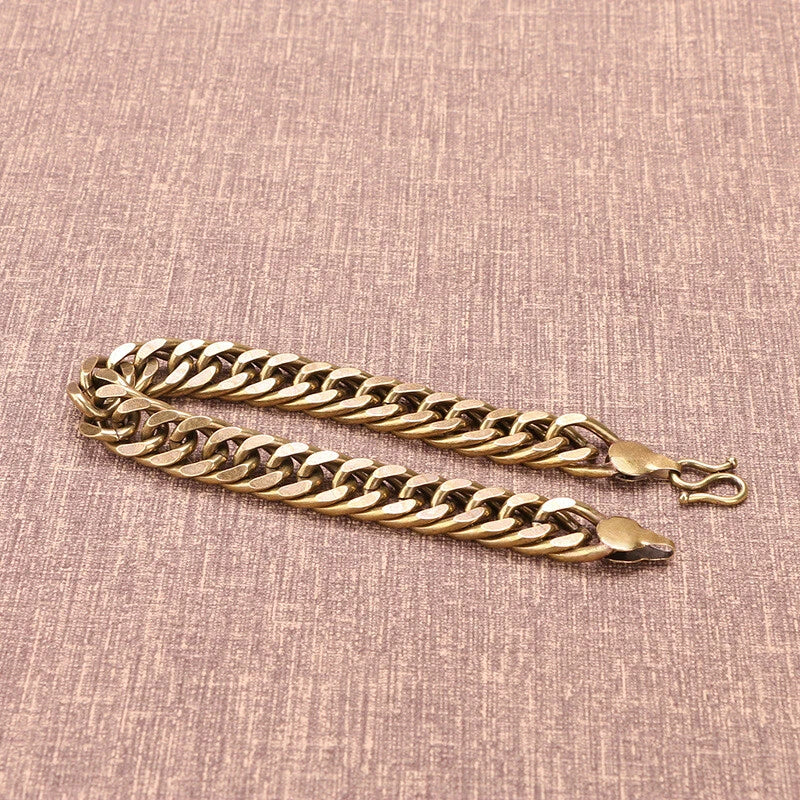 Solid Brass Handmade Vintage Bracelet Men's Bracelet Curb Flat Chain Length 24cm 07FC0E-D4 - KOEEK
