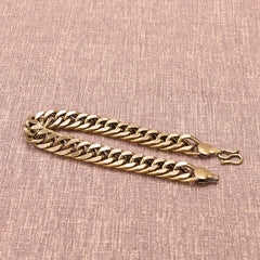 Solid Brass Handmade Vintage Bracelet Men's Bracelet Curb Flat Chain Length 24cm 07FC0E-D4 - KOEEK