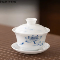 150ml Sancai Gaiwan White Porcelain Tea Bowl Chinese Household High-end Teaware 07FC0E-D4 - KOEEK