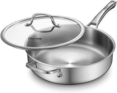 Sauté Pan,5-Quart Sauté Pan,Stainless Steel Pan,12-Inch Stainless Steel with Lid